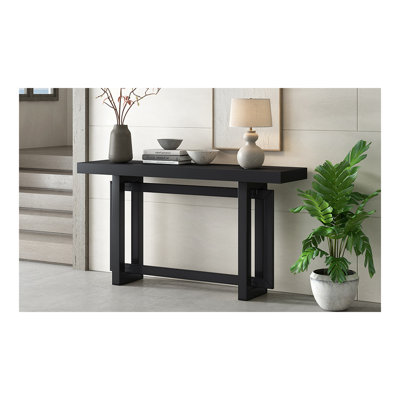 Table d'entrée de 59,1 po peinte avec placage de pin, console à conception rectangulaire unique avec pieds en bois de pin épais, table de canapé extra longue polyvalente pour le couloir, le salon, la cuisine