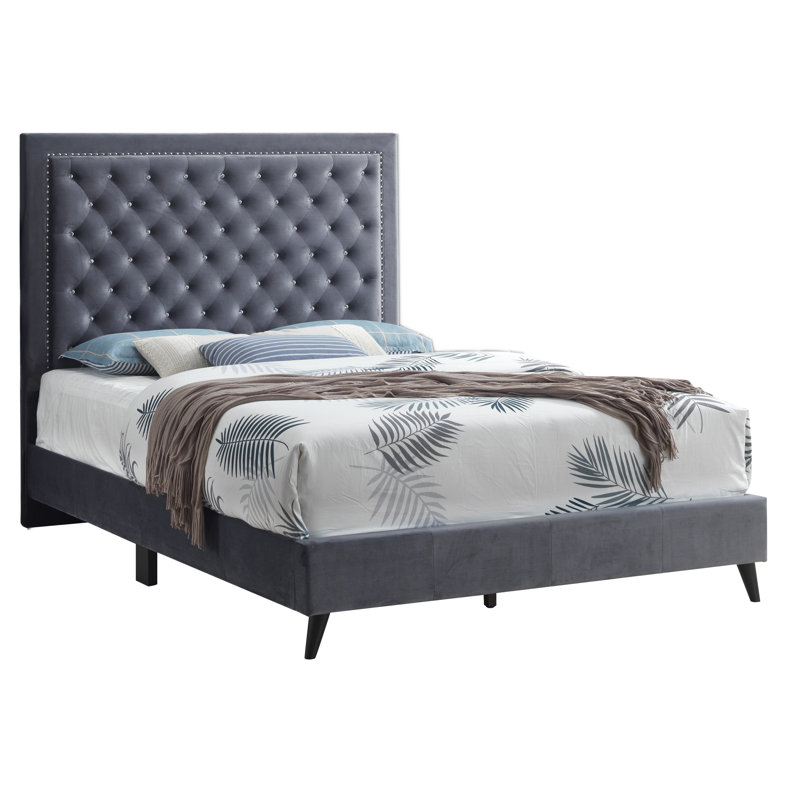 Janiya Upholstered Platform Bed, Gray, Queen