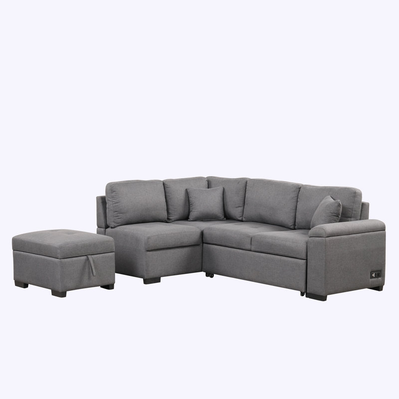 Timitra 3 - Piece Upholstered Sectional, Dark Gray Linen