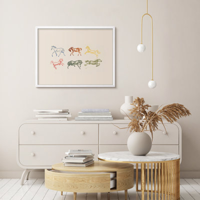 Colorful Horse Watercolor Framed Wall Art Print, Playful Animal Theme in Loose Brushstroke Style for Boho or Eclectic Living Room Decor