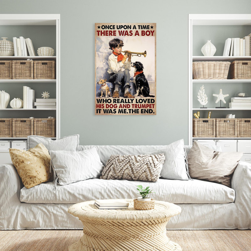 Impression sur toile, "Aweis qui a vraiment aimé ses chiens et sa trompette", H 36 po x l 24 po x P 1,25 po