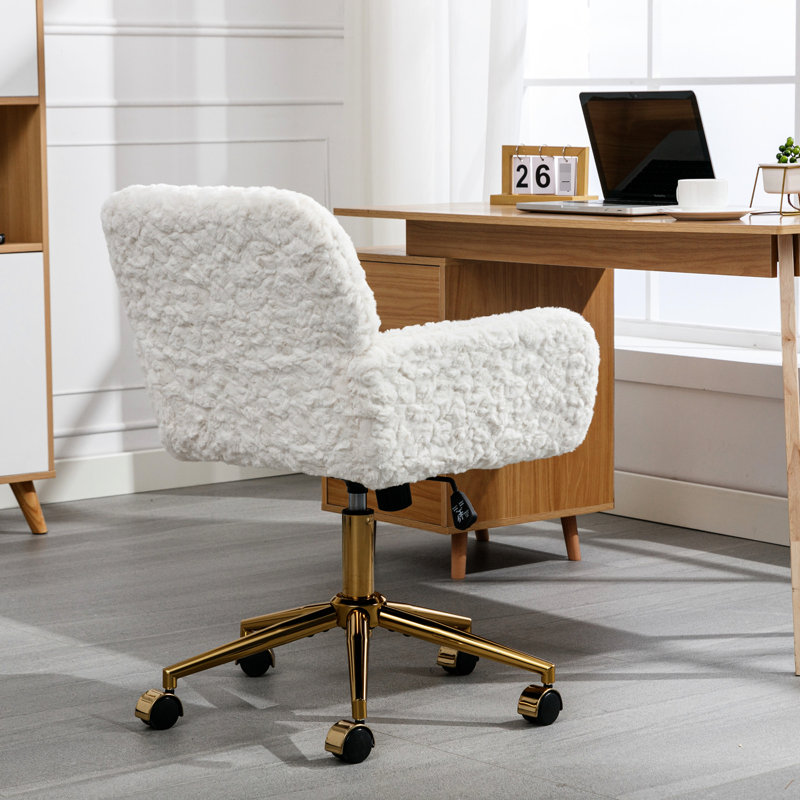 Chaise de bureau doublée en laine d'alpaga artificielle, velours beige, base de 320 mm, inclinable de 40 po, pivotant réglable pour la chambre à coucher