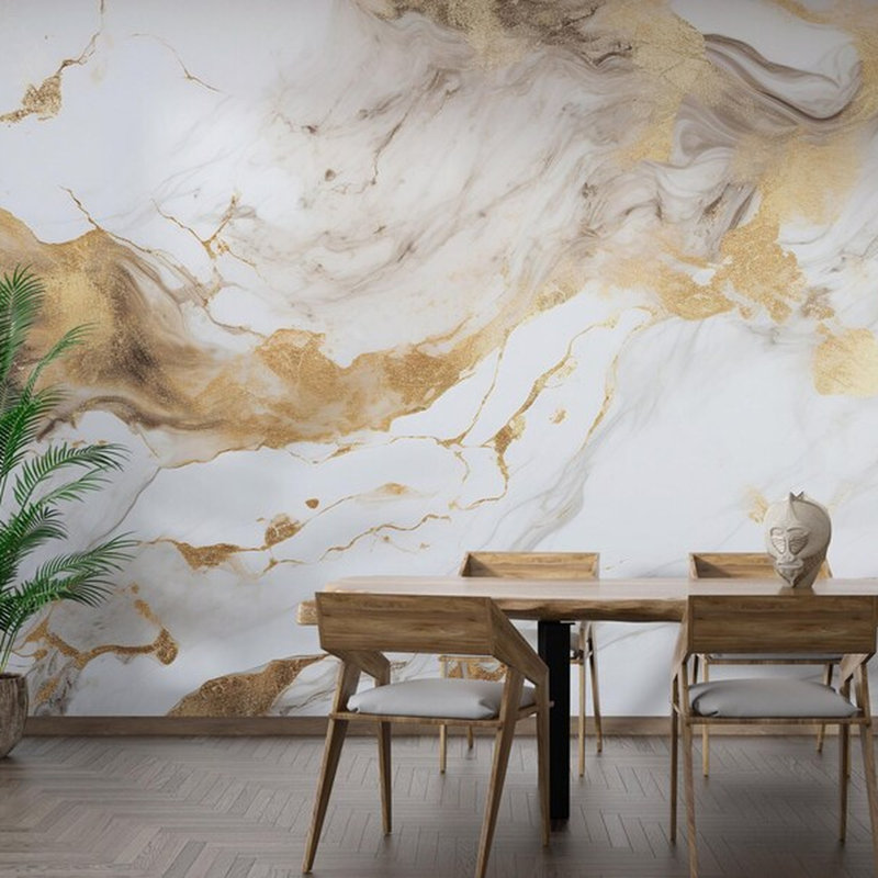 Cream & Gold Marble Wall Mural, 192" L x 108" W