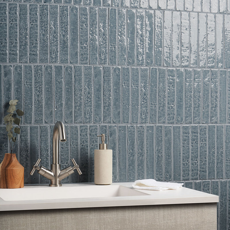 Wabi Sabi 1.5x 9 Crackled Glossy Ceramic Subway Wall Tile, Light Blue