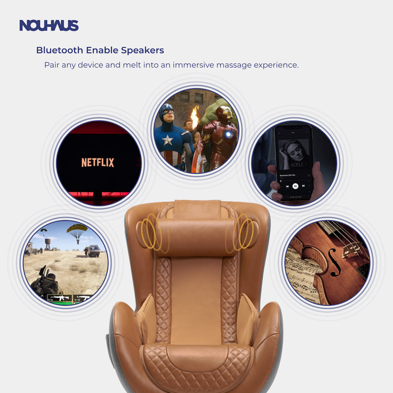 Nouhaus Inc NOUHAUS Heated Classic Massage Chair Full Body and Spot Massaging Recliner with Ottoman, Bluetooth Speaker, in-Chair Charger. Portable Shiatsu Body Massager Chair