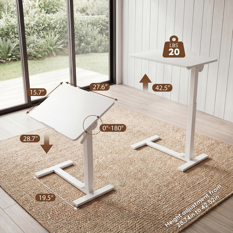 Height Adjustable C-shaped Flipping Portable Sofa Side Table, White