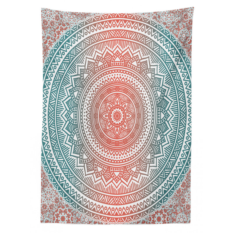 Dining Room Kitchen Tablecloth, 84" L x 60" W, Teal/Coral