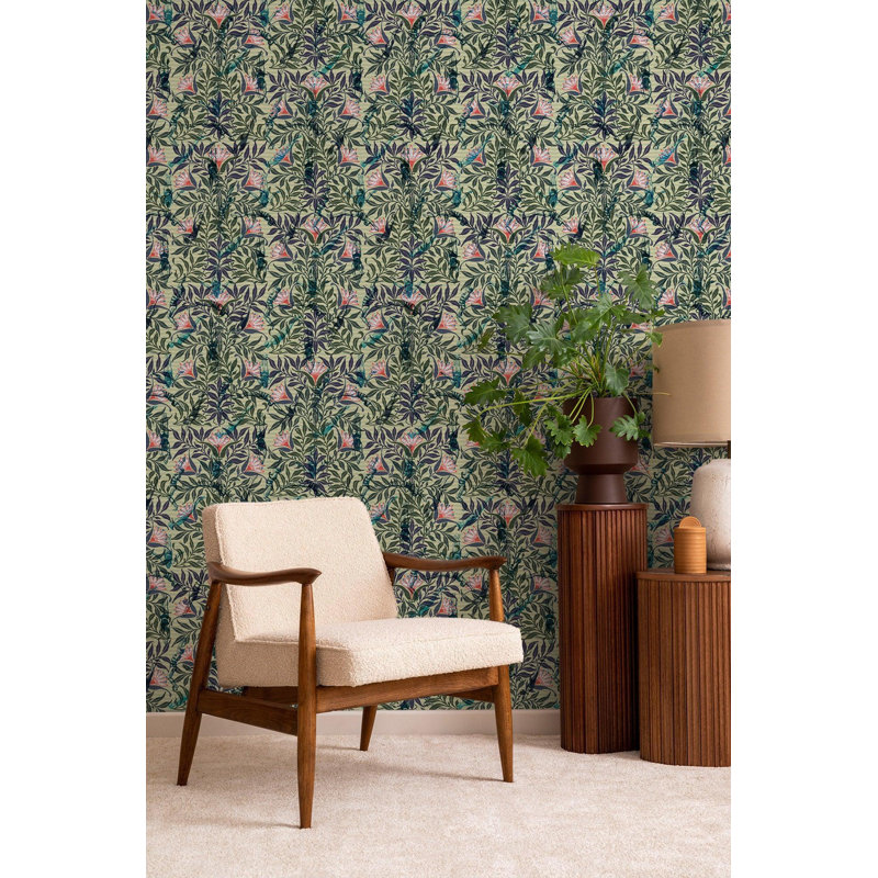 Signature Flowervine 10' L x 24" W Wallpaper Roll, Non-pasted, Faux Grasscloth, Yellow/Green