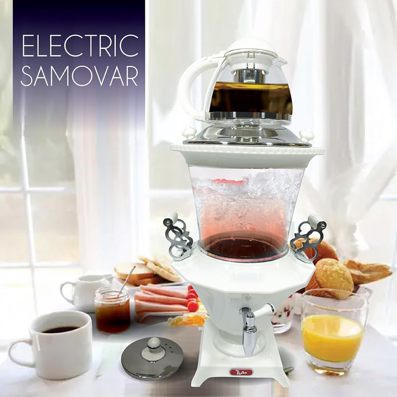 White Electric Glass Samovar with LED Temperature Display