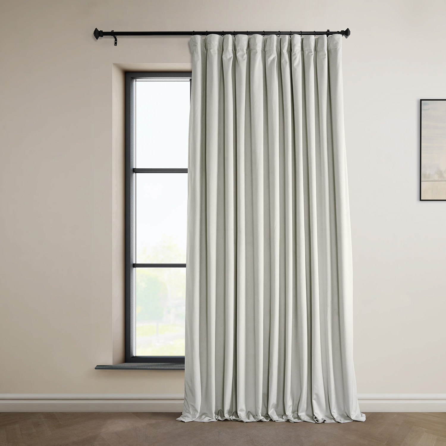 Loria Plush Velvet Blackout Curtain Panel, Misty White, 50" W x 120" L