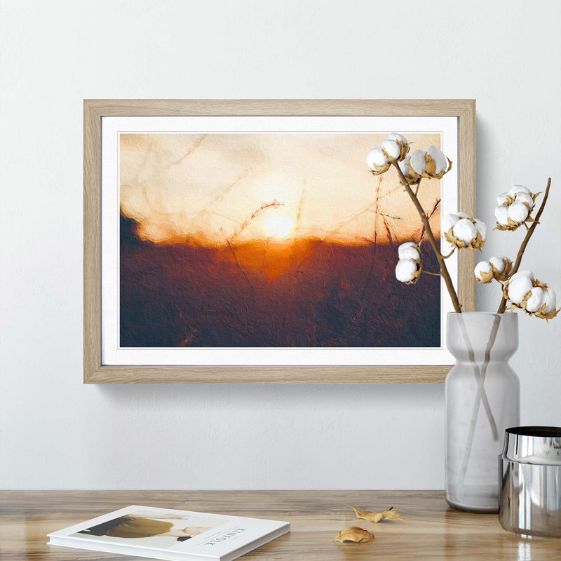 Sunset over the Meadow - Picture Frame Painting Print, Oak Framed, 36cm H x 48cm W x 2cm D