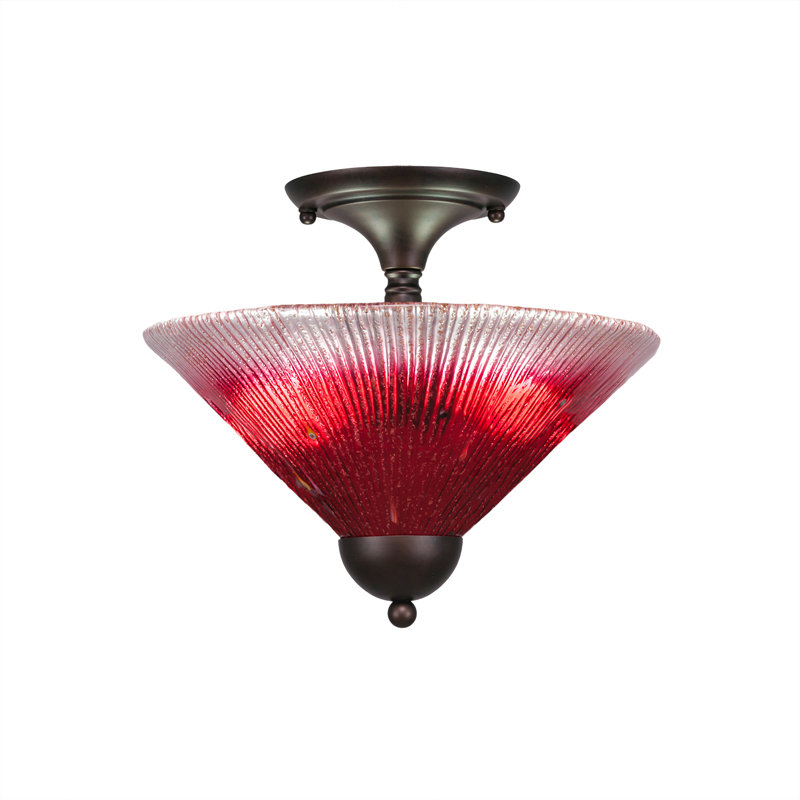 Semi-Flush 2 Bulbs With 12" Glass, Raspberry, Bronze