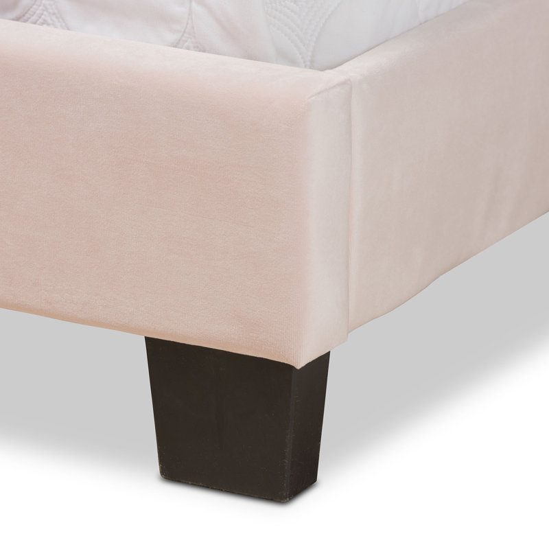 Lit standard tapissier à profil bas Wars, Double, Rose clair