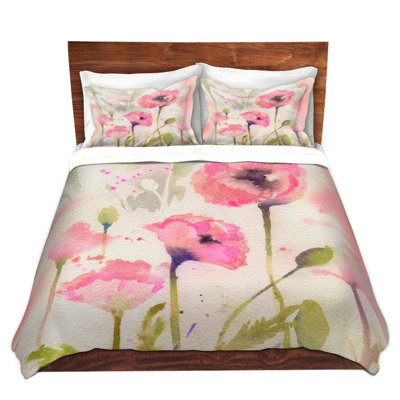 DiaNoche Queen Duvet Cover Sets Microfiber by Sheila Golden - Oriental Poppy Garden