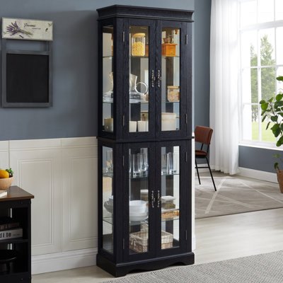 Vitrine lumineuse vitrée, vitrine, armoire de rangement en verre, armoire à vin en verre, présentoir à jouets en bois pour le salon, la cuisine et le garde-manger. Ampoule incluse
