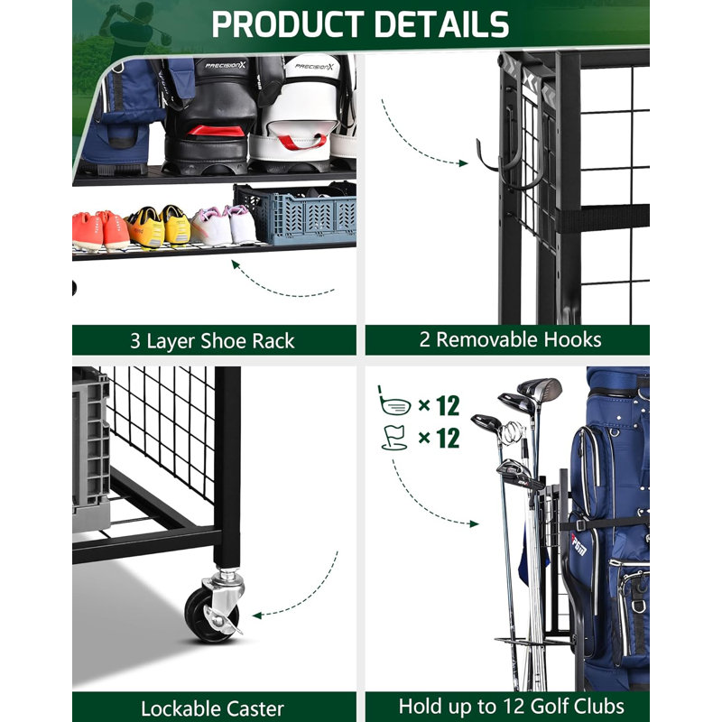 Freestanding Golf Bag Organizer,Storage Rack for Garage