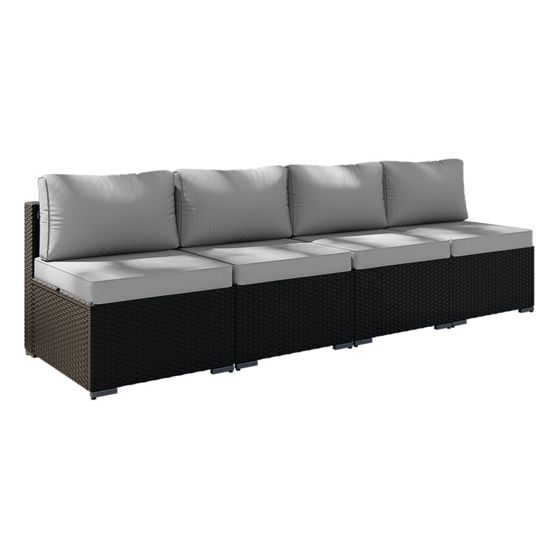 4 -Person Rattan Patio Safo With Cushions, Light Gray, Black