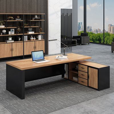 Burlywood L-Shaped Solid Wood Executive desk with drawers desk