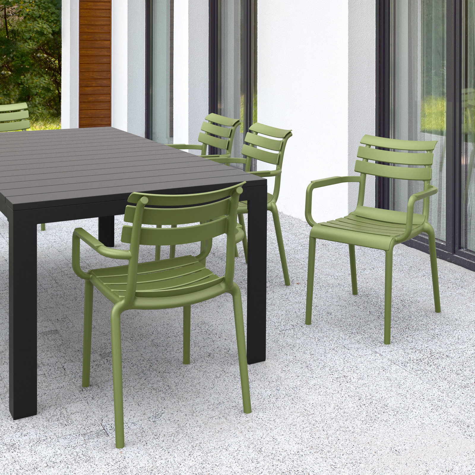 Aragons Stacking Patio Dining Armchair, Olive Green