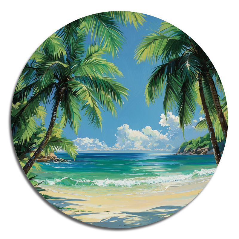 «Coastal Tropical Palms In Mexico - Palm Trees», art mural rond en métal, H 36 po x l 36 po