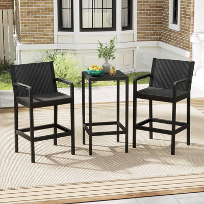 3 Piece Patio Bar Set Bistro Table & Chairs w/ Heavy-Duty Metal Frame