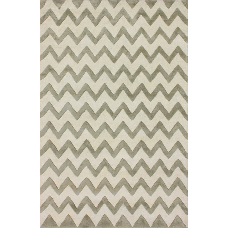 Tapis Chevron Main-touffeté Argenté Selene, 7'6" x 9'6"