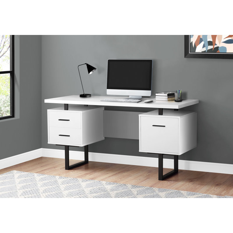 Bureau d'ordinateur, bureau personnel, ordinateur portable, installation à gauche, à droite, tiroirs de rangement, L 60 po, travail, métal stratifié, contemporain, moderne