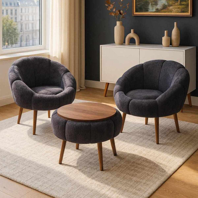 Ensemble de fauteuil à oreilles et table basse (3 pièces), Anthracite Polyester Blend