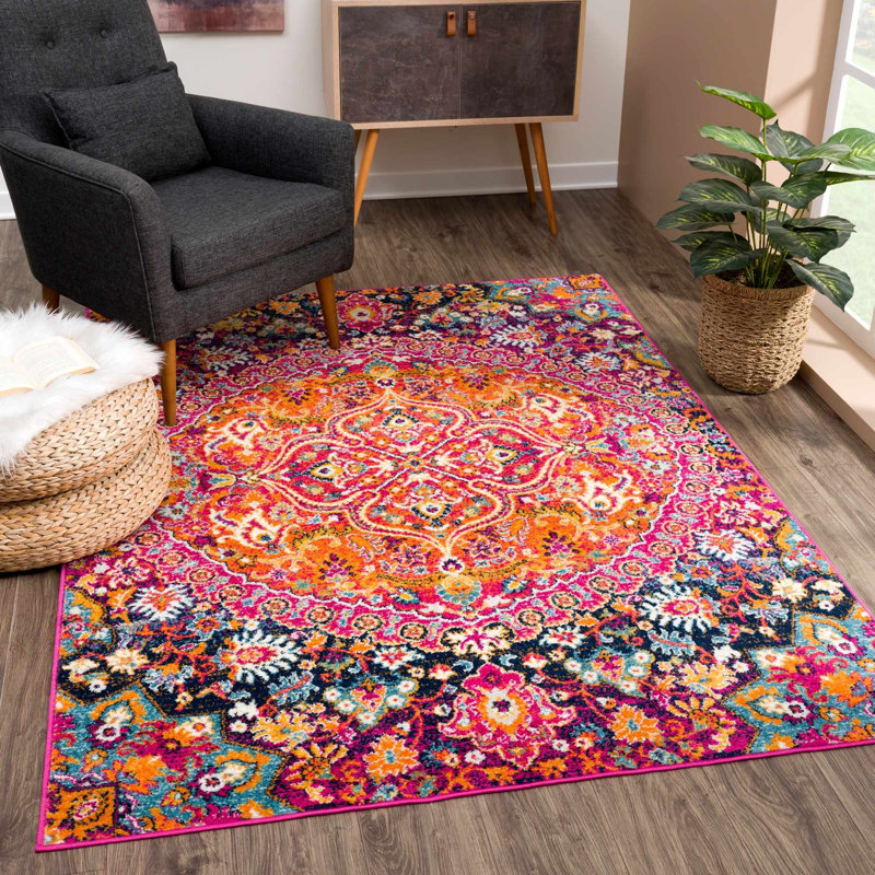 Tapis mauve / rose / orange de style marocain Houser, Rectangle 6 pi 7 po x 9 pi