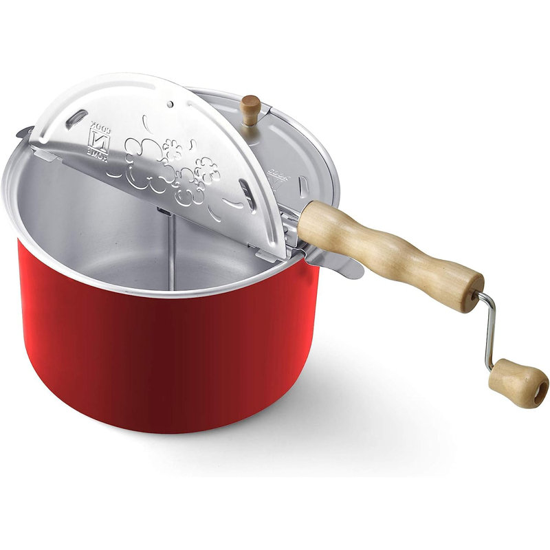 Cook N Home Stovetop Popcorn Popper with Crank, 6-Quart Aluminum Popcorn Pot, Red, Red