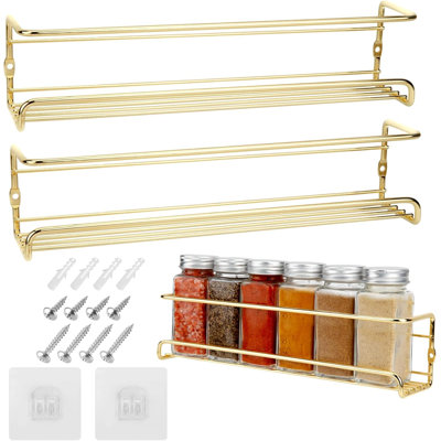 2 Pack Self Adhesive Wall Mounted Fridge Refrigerator Spice Racks,Metal Kitchen Seasoning Jar Organizer For Space Saver,Hanging Spice Organizer Shelf For Kitchen Cabinet