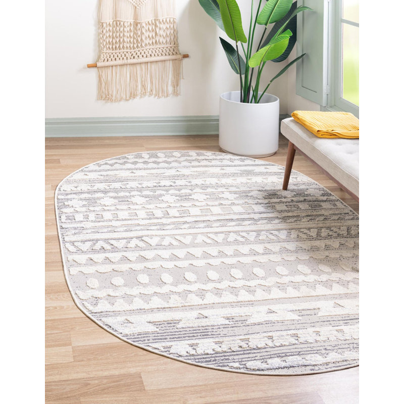 Tapis crème / gris Groton, Ovale 5 pi 3 po x 8 pi