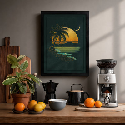 Tropical Dusk Landscape Vintage - Framed Print