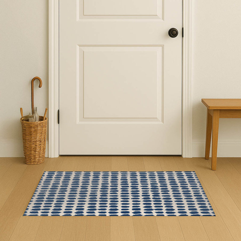 Spotted Ultra-thin Indoor Doormat, 48" W x 72" L, Navy