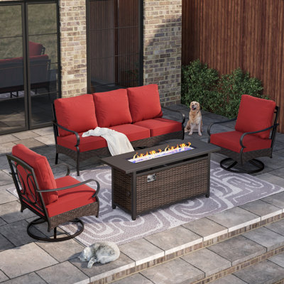 Ensemble de conversation pour patio 5 personnes avec chaises longues pivotantes
