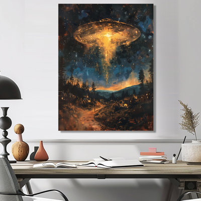 Jaune jaune bleu ciel visiteur Ufos - décoration murale Ufos