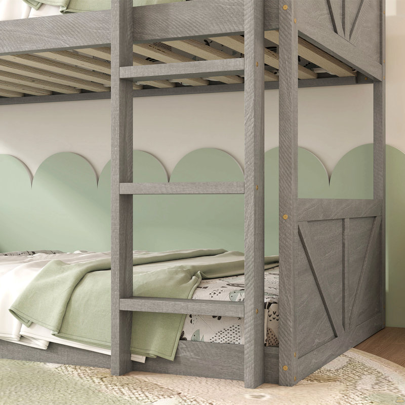 Lit superposé simple au-dessus d'un lit simple avec tête et pied de lit à panneaux, fondation en bois d'hévéa massif avec garde-corps de sécurité, échelle intégrée
