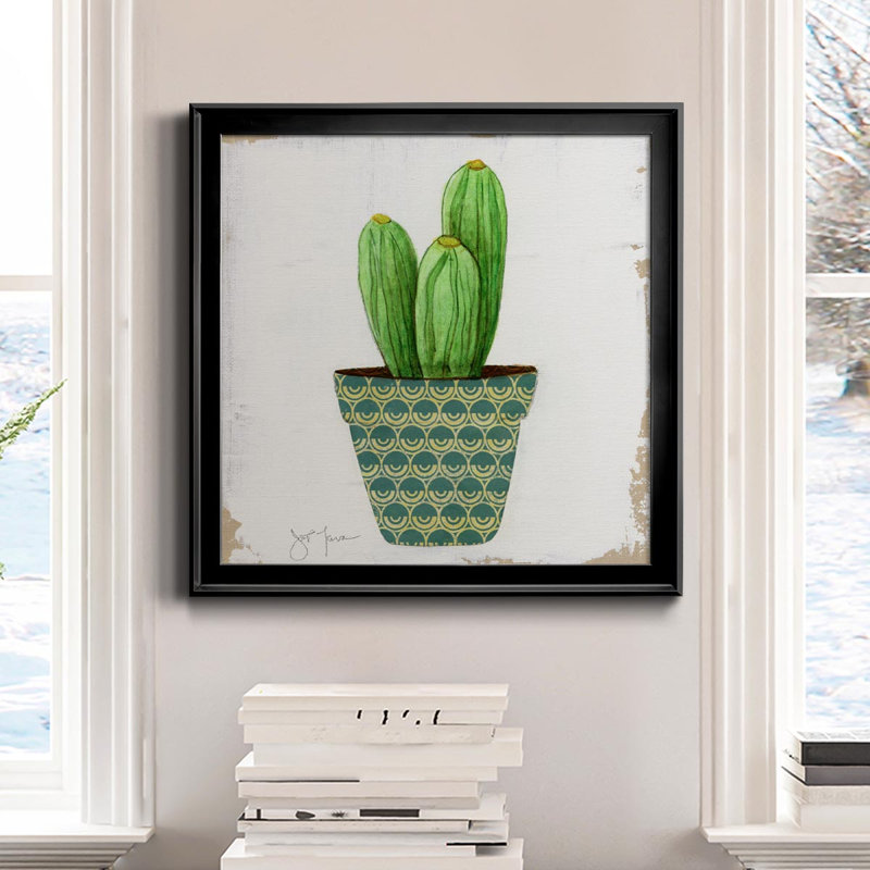 Boho Cacti II - peinture sur toile encadrée, H 17,5 po x l 17,5 po x P 1,5 po, Cadre noir