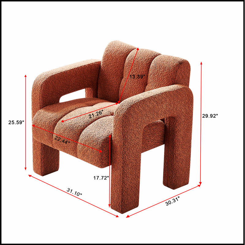Fauteuil d'appoint rembourré de 31,10 pouces de large, doux et confortable, facile à assembler, parfait pour n'importe quel salon ou chambre à coucher
