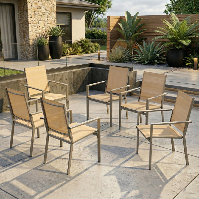 6 fauteuils de salle à manger d'extérieur 6 pièces, chaises de salle à manger empilables pour tous les temps pour la cour, le jardin