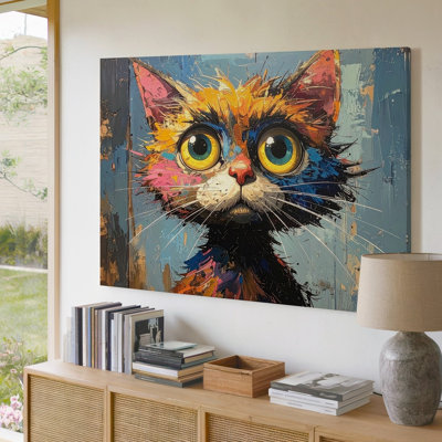 Wall Art Canvas Manic Cat Portrait Expressionist Wild Energy Art Unleash Wild Energy Wall Ready To Hang Gallery Wrapped Home Decor
