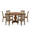 Ensemble de table de salle à manger 5 pièces moderne comprenant une table ronde en bois avec piédestal et 4 chaises Parson rembourrées en tissu brun clair clair, noyer antique-129232501-129232506-129232502