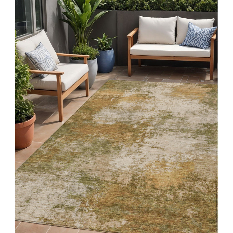 Tapis intérieur lavable abstrait cuivre et ivoire 5 pi x 8 pi