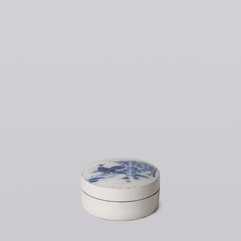Boîte d'encre bleue et blanche en porcelaine avec faisans
