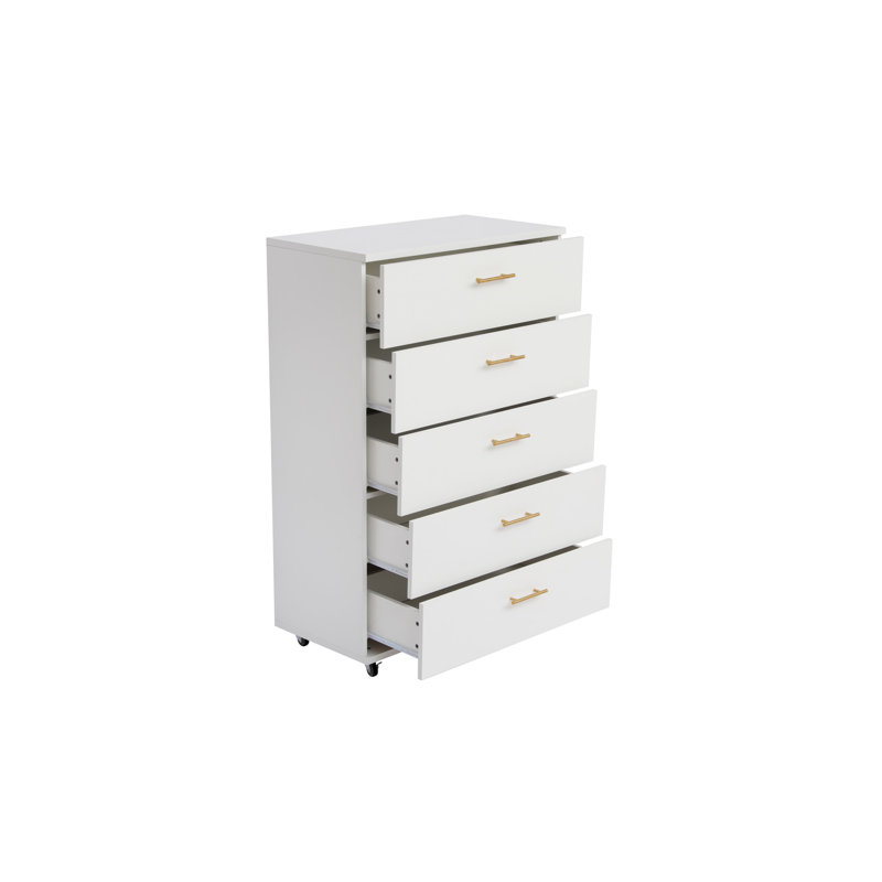 Commode 5 tiroirs avec poignées - Armoire de rangement moderne, Blanc