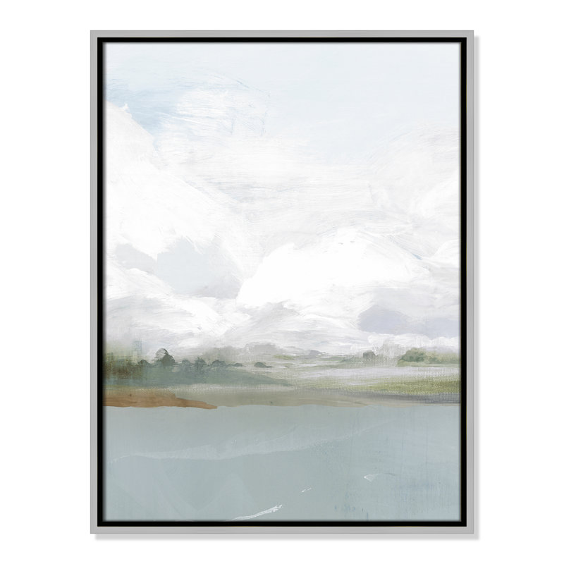 All Shore Watercolor Canvas Painting Print with Wood Floater Frame , 25.5" H x 19.5" W, Silver