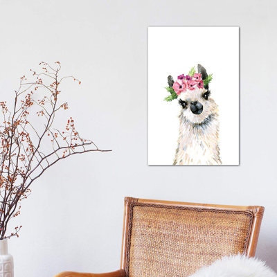 Lovely Llama Flower Crown by Mercedes Lopez Charro - Wrapped Canvas Painting
