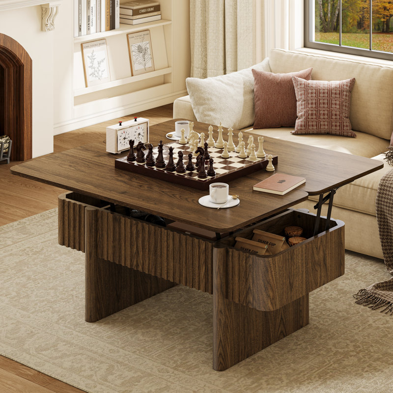 Table de salon relevable en bois avec plateau relevable, Brun
