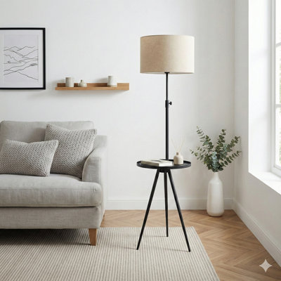 Lighting, Floor Lamp, 63"H, Black Metal, Ivory / Cream Shade, Contemporary