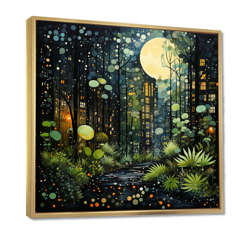 Vert jaune vert Urban Jungle II - Collages abstraits, impressions sur toile, 44" H x 44" W, Cadre flottant doré